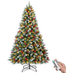 Tehiskuusk 180 cm, 300 LED-tuld, käbide ja marjadega