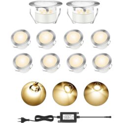 LED põrandavalgustite komplekt 10 tk IP67 soe valge 12V 45mm