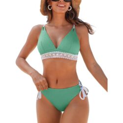 CUPSHE bikiinikomplekt V-kaeluse ja pitsiga – Mint Green, M
