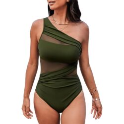 CUPSHE One-shoulder Kõhtu Vormiv Ujumistrikoo – Oliiviroheline (XL)