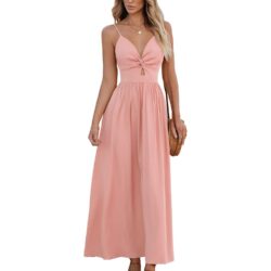 CUPSHE Boho V-kaelusega Maxi suvekleit – Beežikas roosa, XS