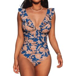 CUPSHE Navy Paisley kõhukontrolliga trikoo (M)