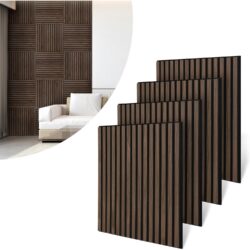 3D puiduspooniga akustilised seinapaneelid, 4tk 60x60cm – Tume pähkel