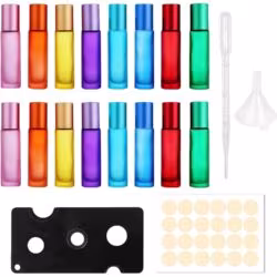 10ml rullikuga klaaspudelite komplekt (16 tk), värviline