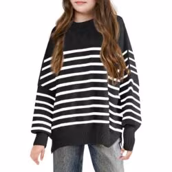 Triibuline oversized kampsun tüdrukutele – must, 9-10a