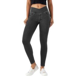 V-kujulise vöökohaga skinny-teksad kõhu toetusega – Tumehall, L