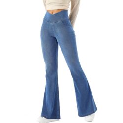 Kõrge vöökohaga bootcut-lõikega teksastiilis püksid (Medium Blue)