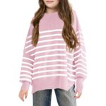 Tüdrukute triibuline oversized kootud kampsun - Roosa, 9-10a