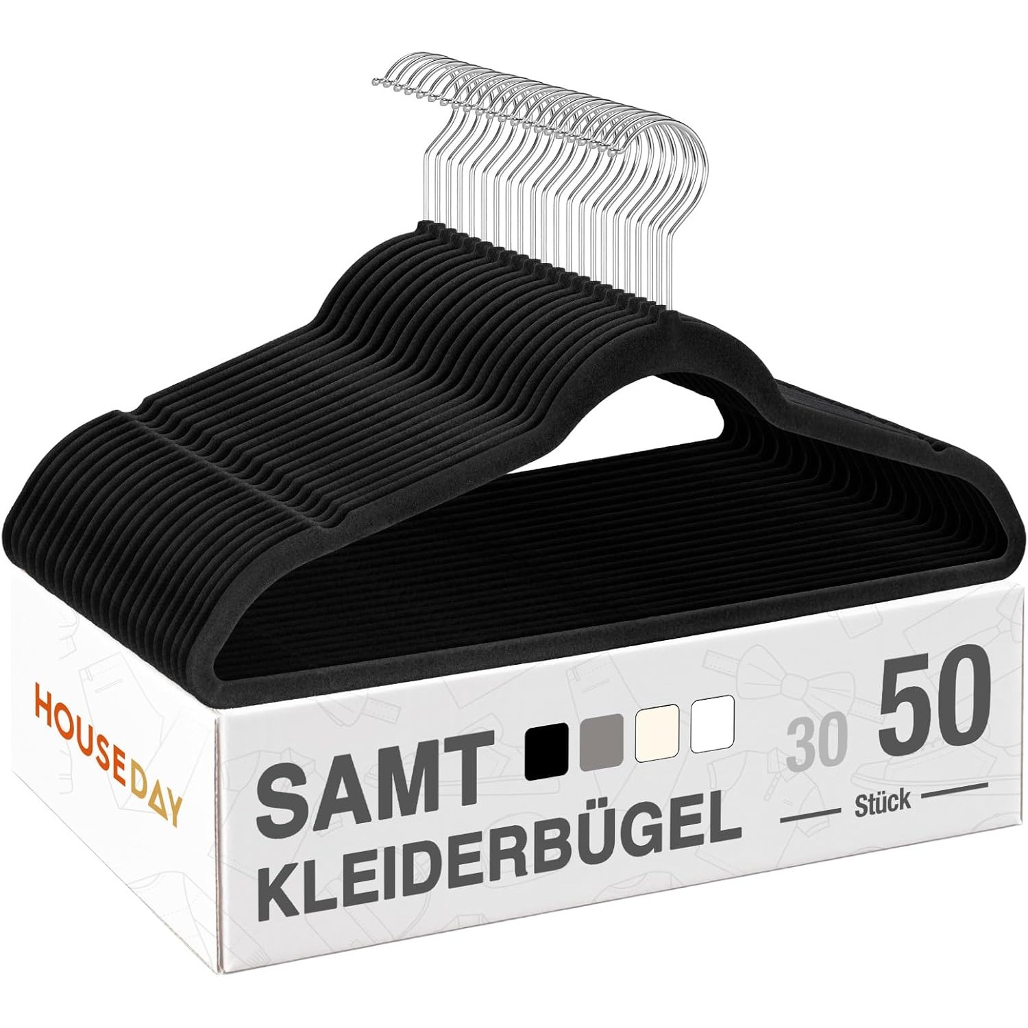 libisemiskindlad riidepuud.jpg (Squared) Sametkattega libisemiskindlad riidepuud, 50 tk komplekt - must - Pilt 1