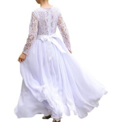Boho stiilis pitsist ja šifoonist kleit tüdrukutele (Valge), suurus 10