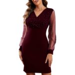Elegantne sädelev V-kaelusega kokteilikleit, veinipunane, S