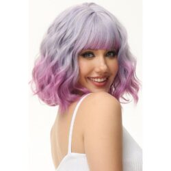 Lühike laineline lilla ombre-parukas tukaga