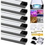 Must alumiiniumist LED-profiil piimja kattega, 1 m, 6 tk