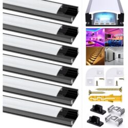 Must alumiiniumist LED-profiil piimja kattega, 1 m, 6 tk