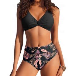 Ekouaer Kõrge pihaosaga push-up bikiinid, must lilleline, M