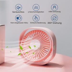 Kompaktne USB lauaventilaator, 360° pööratav, 3 kiirust, roosa