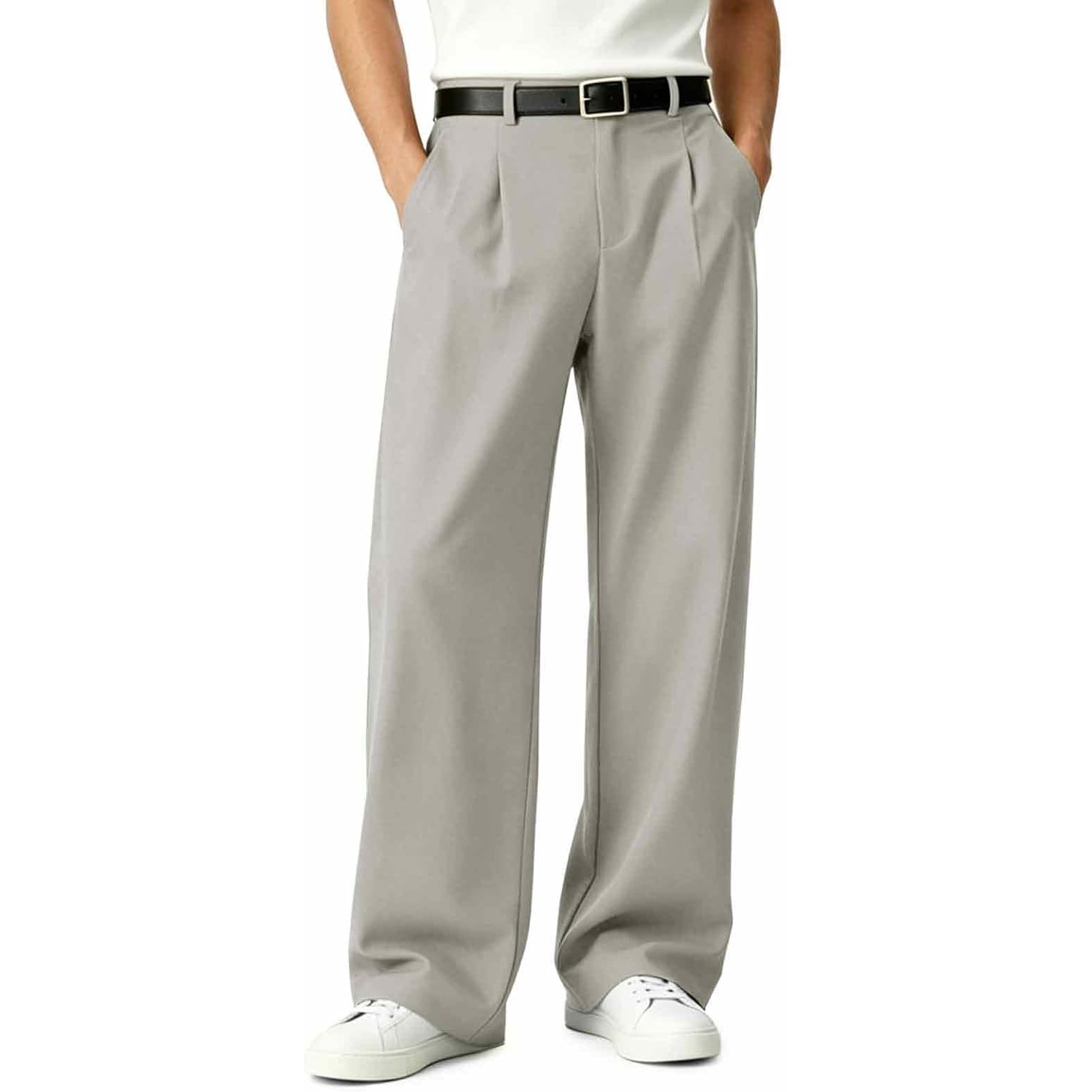 laiad chino püksid (Squared) Meeste laiad chino-püksid Loose Stretch – Helehall 34W/30L - Pilt 1