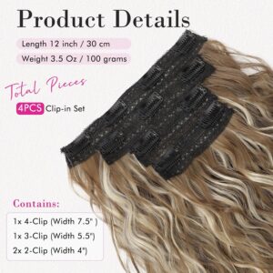 clip in juuksepikendused – REECHO Clip-in juuksepikendused, 4 osa, 30 cm, lained – Ash Brown