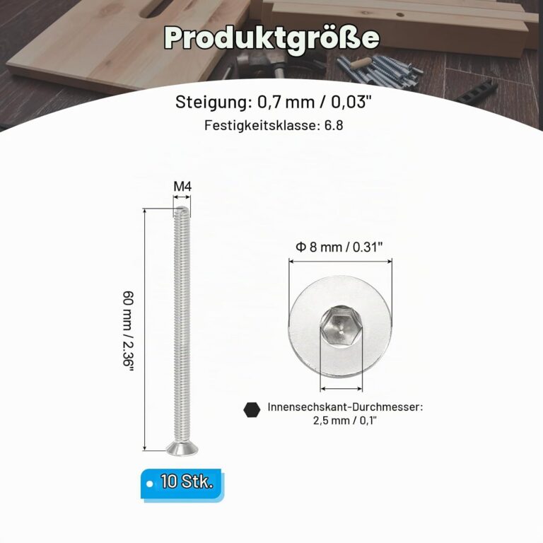 Sisekuuskant peitpeakruvid M4 x 60 mm, roostevaba teras 304, 10 tk