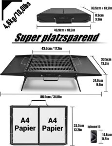kaasaskantav söegrill – Kaasaskantav kokkupandav söegrill 51x35cm, must