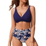Kõrge pihaga bikiinikomplekt Cross-Back, Floral Blue, suurus L