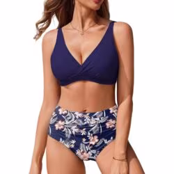 Kõrge pihaga bikiinikomplekt Cross-Back, Floral Blue, suurus L