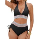 Kõrge pihaga push-up bikiinikomplekt naistele, must, XXL