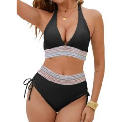 Kõrge pihaga push-up bikiinikomplekt naistele, must, XXL