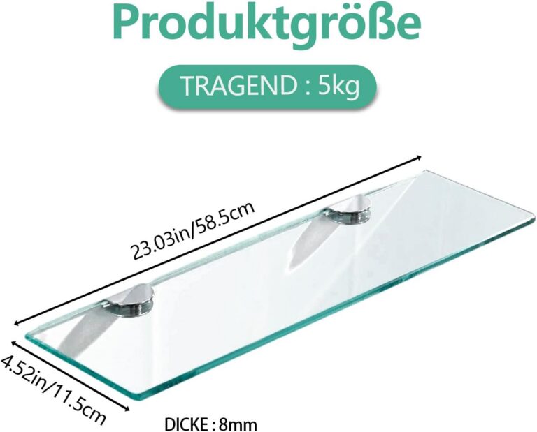 Karastatud klaasist seinariiul metallkinnitustega, 58,5 cm