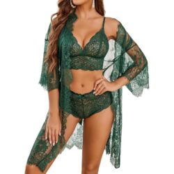 Naiste pitsist pesukomplekt kimonoga, roheline, suurus M