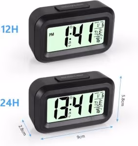 Digitaalne äratuskell LCD-ekraaniga, must