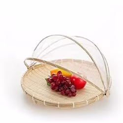 Ümmargune bambusest toidukorv võrkkaanega (36 cm)